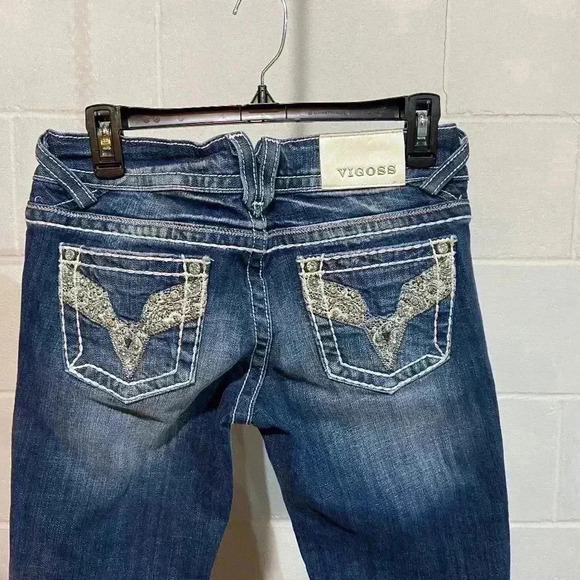 Vigoss Jr/Women's Chelsea Capri 3/4 Medium Wash Distressed Embroidered Western - Picture 6 of 10